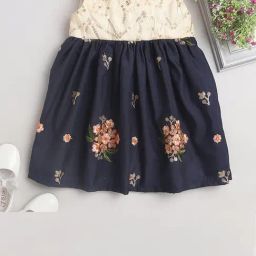 Many Frocks Kids Beige & Navy Embellished Dress-image-86