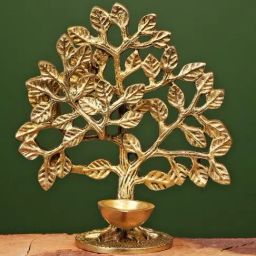 Ekaa Handicrafts Gold Brass Tree Of Life With Candle Stand-16