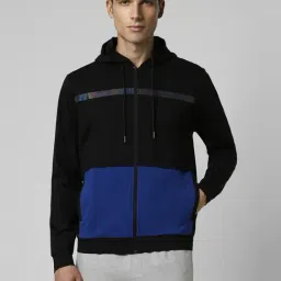 Van Heusen Black Cotton Regular Fit Colour Block Hooded Jacket-image-65