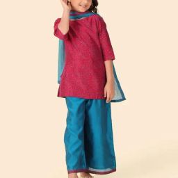 Fabindia Girls Fuschia & Blue Printed Pallazo Set-image-51