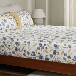 Maspar Yellow Cotton Printed 200 TC Double Fitted Bedsheet with 2 Pillow Covers-image-54