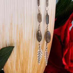 Shrim jewels Brass Plated Labradorite Stone Leaf Shaped Drop Earrings-picture-23