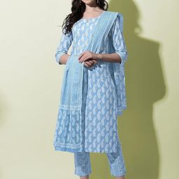 GEKHA Women Ethnic Motifs Printed Cotton Kurta with Trousers & Dupatta-picture-10
