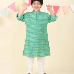 Fabindia Boys Green Cotton Printed Kurta-image-13