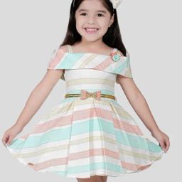 Cavio Girls Multi Striped Dress-image-62