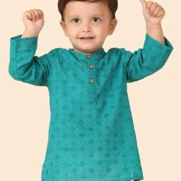 Fabindia Boys Teal Cotton Printed Full Sleeves Kurta Long-image-30