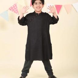 Fabindia Boys Black Self Kurta-image-50