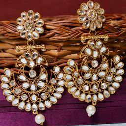 FASHION EMPIRE Women Brass-Plated Brass Kundan Earrings-picture-2