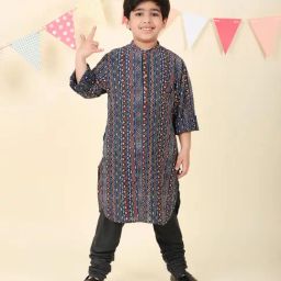Fabindia Boys Indigo Cotton Printed Kurta-image-86