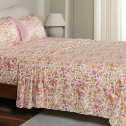 Maspar Pink Cotton Printed 200 TC Single Flat Bedsheet with 1 Pillow Cover-37