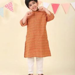Fabindia Boys Rust Cotton Printed Kurta-image-11