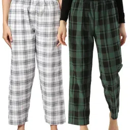 Kryptic White & Green Cotton Checks Lounge Pants (Pack Of 2)-image-31