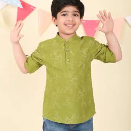 Fabindia Boys Green Cotton Printed Kurta-picture-28