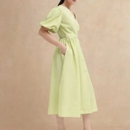 RAREISM Green Cotton Blend Solid Short Sleeves Dress-image-78