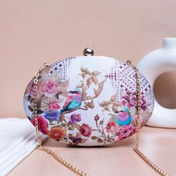 ARTKLIM Floral Birds Printed Oval Box Clutch With Shoulder Strap-image-19