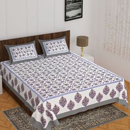 UNIBLISS Grey & Blue Floral Cotton 144 TC Double Queen Bedsheet Set-2.15mx2.35m-image-71