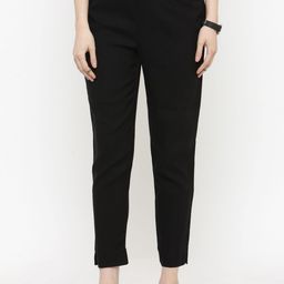 Varanga Women Black Straight Fit Solid Regular Trousers-picture-27