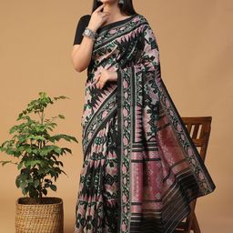 BALOOBI Batik Silk Blend Ready to Wear Ikat Saree-13