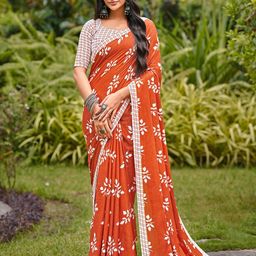 DIVASTRI Floral Designer Block Print Mulmul Cotton Saree-picture-6