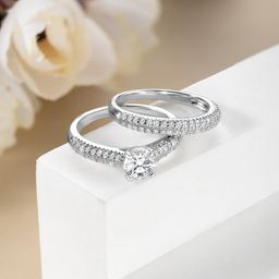 Peora Set Of 2 Silver Plated CZ Studded Finger Rings-40