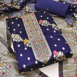 SHADOW & SAINING Floral Woven Design Zari Work Organza Unstitched Dress Material-picture-23