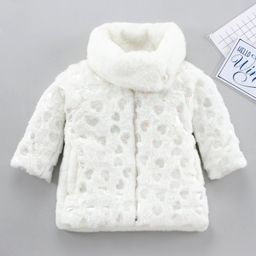 Little Kangaroos Full Sleeves Jacket with Faux Fur - White-image-0