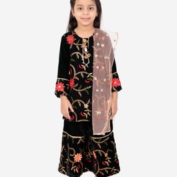 Little Bansi Full Sleeves Floral Embroidery Lining Kurta Palazzo With Dupatta - Mehendi Green-picture-18