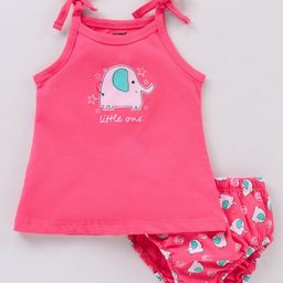 Cucumber Singlet Sleeves Elephant Printed Inner Wear Set - Pink-image-43