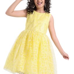 Pine Kids Sleeveless Glittered Party Wear Dress- Yellow-image-46