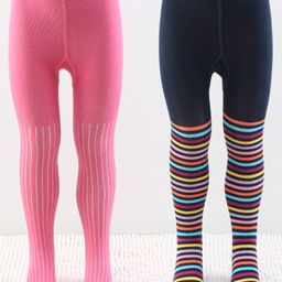 cute walk by babyhug Cutewalk by Babyhug Anti Bacterial Striped Footed Tights Pack of 2 - Pink Navy Blue-picture-27