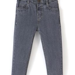 Babyhug Cotton Spandex Full Length Jeans With Stretch Solid Color Fly With Zipper -Charcoal Grey-image-78