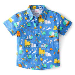 Babyhug 100% Cotton Knit Half Sleeves Shirt With Vehicles Print - Blue-image-74