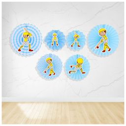 Untumble Cricket Theme Paperfan Decorations for Birthday Decorations With Cutout Stickers - Pack of 6-image-0