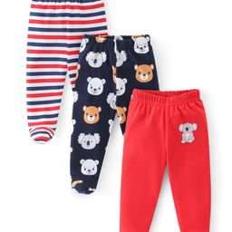 Babyhug Cotton Interlock Knit Stripe & Bear Print Bootie Leggings Pack of 3 - Multicolor-image-80