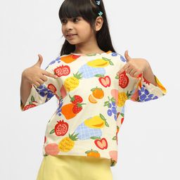 Somersault Three Fourth Sleeves Fruits Printed Top - Yellow-image-3