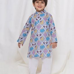 AJ Dezines Full Sleeves Patola Style Animals Printed Kurta & Pyjama Set - Grey-image-60