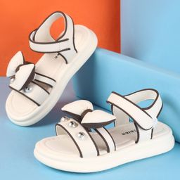 Oh! Pair Sandals With Velcro Closure & Bow Applique - Cream-image-59
