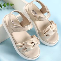 Babyoye Sandals with Velcro Closure & Bow Applique - Golden-image-78