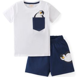 BLUSHES Cotton Knit Half Sleeves Penguin Printed Coordinating Night Suit - White & Airforce Navy-image-23