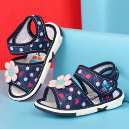 Cute Walk by Babyhug Velcro Closure Sandals with Floral Applique - Blue-picture-46