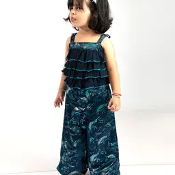 Elaisha Sleeveless  Ruffled & Shimmer  Unicorn Printed Jumpsuit - Navy Blue-picture-39