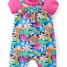 Babyhug Single Jersey Knit Puffed Sleeves Top & Dungaree Set Floral Print - Pink & Green-picture-49