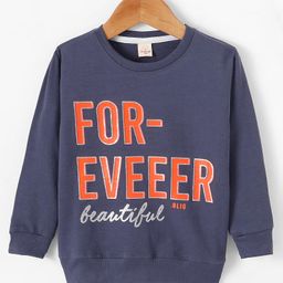 Olio Kids Lycra Knitted Full Sleeves Sweatshirt With Text Print - Navy Blue-picture-14