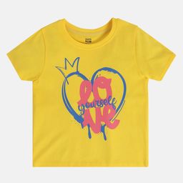 MINI KLUB Cotton Half Sleeves Love Yourself Text Printed Top - Yellow-image-98