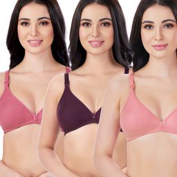 Bella Mama Cotton Elastane Knit Maternity Non Wired Nursing Bra Pack of 3 (Colour May Vary)-image-84