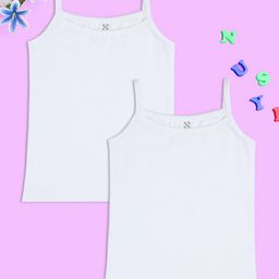 NUSYL Cotton Lycra Pack Of 2 Sleeveless Solid Camisoles - White-picture-4
