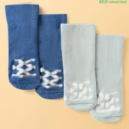 Babyoye Cotton Bamboo Knit Ankle Length Anti-skid Socks with Design Pack of 2 - Navy Blue-picture-23