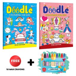 Doodle Colouring for Kids Pack of 2 with 10 Wax Crayons - English-13