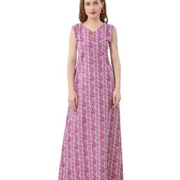 Piu Cotton Woven Sleeveless Abstract Printed Maternity Nighty - Pink-image-53
