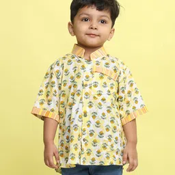 Kinder Kids Cotton Woven Half Sleeves Floral Printed Tie Dye Shirt - Yellow-picture-11